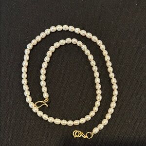 Classic White Pearl Necklace with Gold Accents